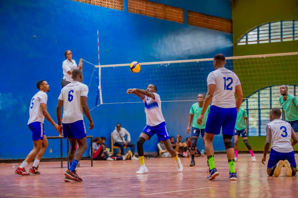 RwandAir&#039;s volleyball team players during a training session. Courtesy