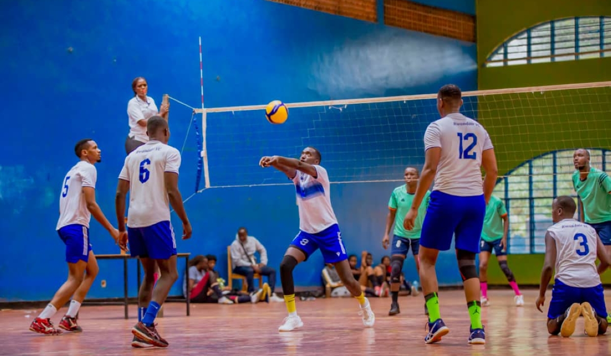 RwandAir&#039;s volleyball team players during a training session. Courtesy
