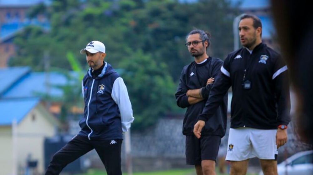 APR head coach Ben Moussa (left) with his assistants during a training session. Courtesy