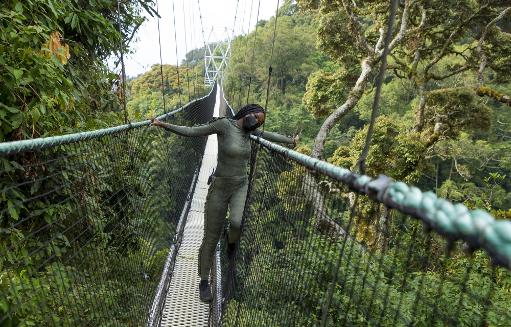Choreographer Sherrie Silver during a solo visit while touring Nyungwe Forest National Park in Rwanda&#039;s south west. Rwanda has been ranked as the second safest country for solo female travelers. Courtesy