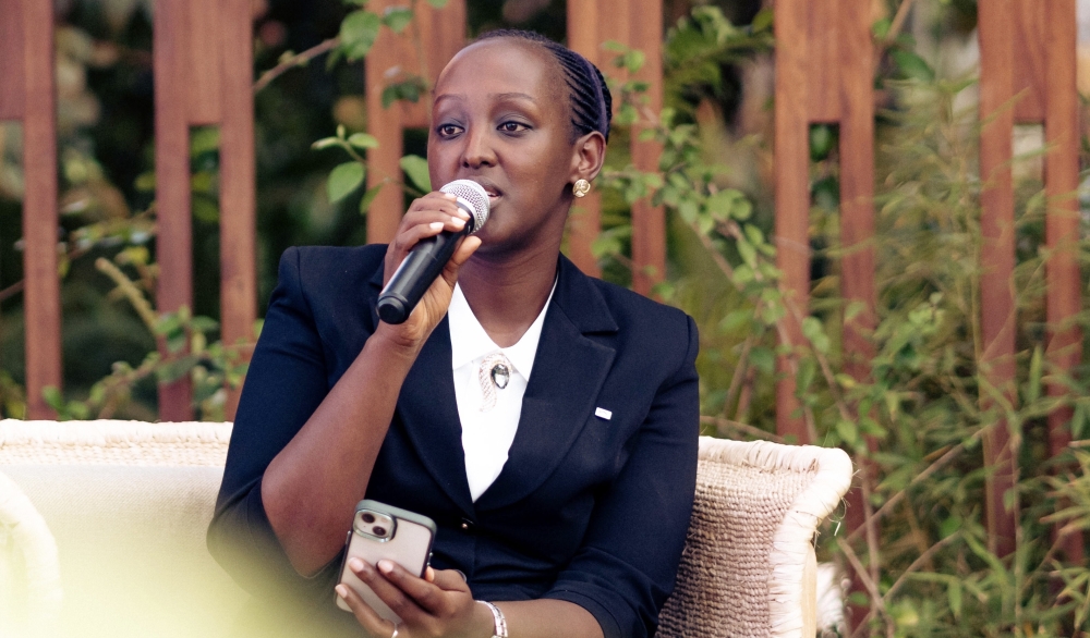 Dianah Mukundwa, Equity Bank Rwanda&#039;s Head of Strategy, Investment and Social Impact speaks at the recent Equity Women Forum. Courtesy