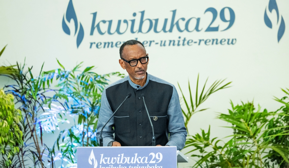 President Paul Kagame delivers remarks during the commemoration event at Kigali Genocide Memorial on Friday, April 7. Photo by Village Urugwiro