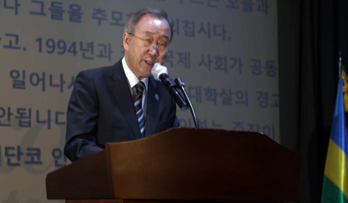 Ban Ki-moon, the former Secretary-General of the UN delivers remarks during  the commemeration of the Genocide against the Tutsi in South Korea on April 7.