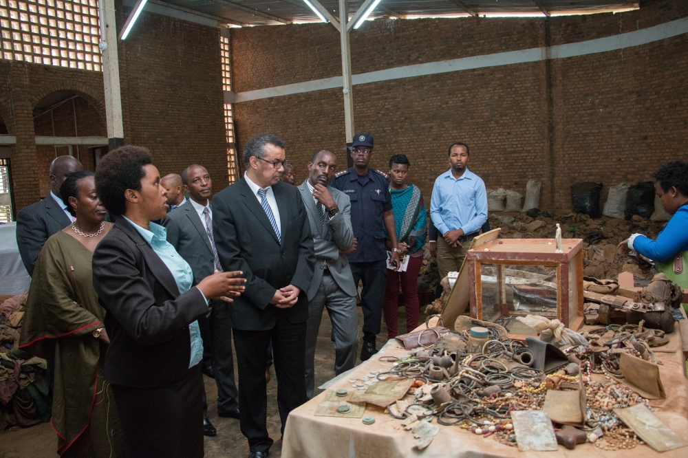 Dr Tedros Adhanom Ghebreyesus, WHO Director-General touring Nyamata Genocide Memorial, the former catholic church in Bugesera District. Thousands of Tutsi were killed inside the the church during the Genocide.