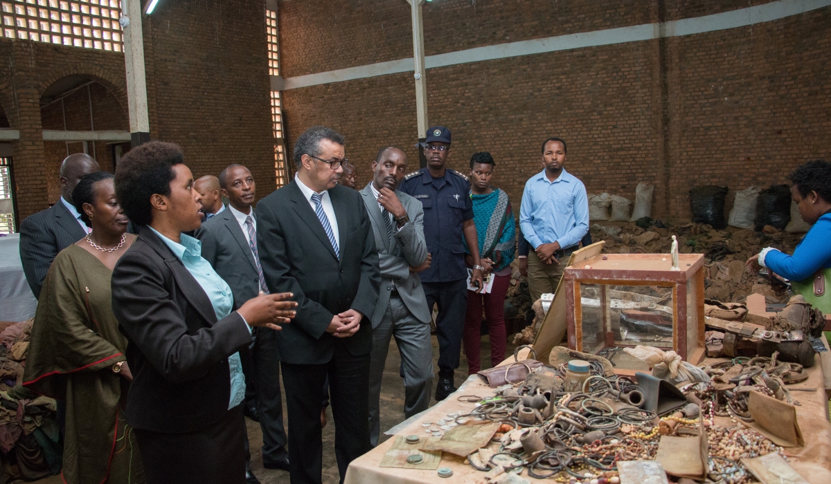 Dr Tedros Adhanom Ghebreyesus, WHO Director-General touring Nyamata Genocide Memorial, the former catholic church in Bugesera District. Thousands of Tutsi were killed inside the the church during the Genocide.