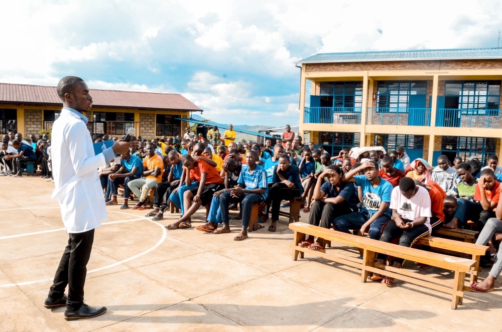 Olivier Uwishema during a mental health awareness campaign in Nyamagabe District.Photos: Courtesy.