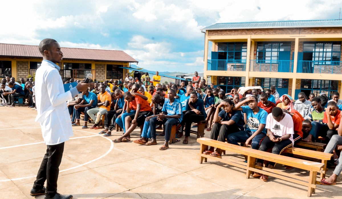 Olivier Uwishema during a mental health awareness campaign in Nyamagabe District.Photos: Courtesy.