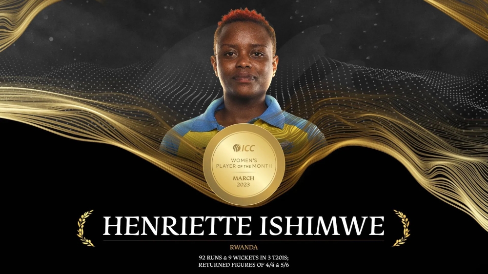 Rwandan all-rounder female cricketer Henriette Ishimwe has been named the ICC Women&#039;s Player of the Month for March 2023. Courtesy