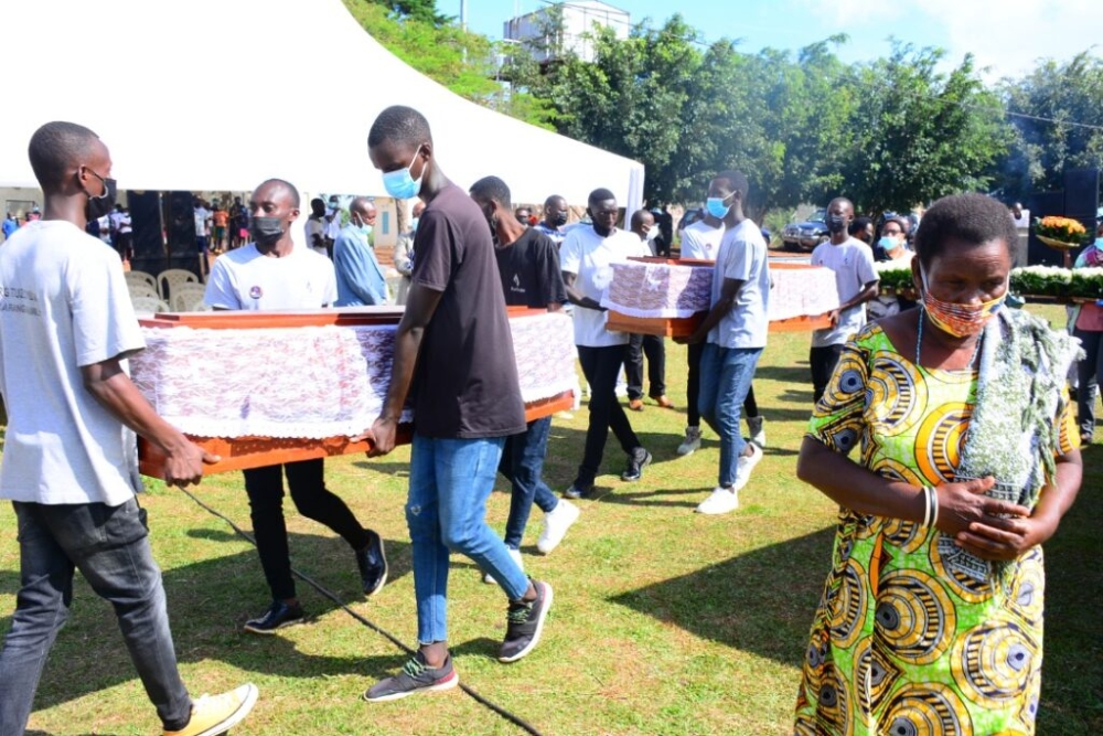 Mourners during a decent burial of victims of the Genocide Against the Tutsi in Mukarange in 2022. Remains estimated to be between 45 and 50 belonging to presumed victims of the 1994 genocide against the Tutsi were on April 10, found in Lake Gashaka in Mukarange sector, Kayonza district. Courtesy