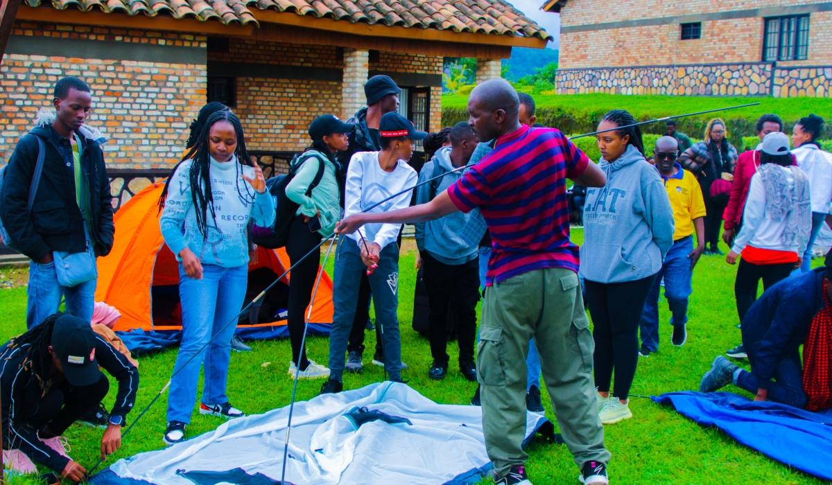 Mount Kenya University students  setting up a camping site near Nyungwe Forest National Park at Kitabi in Nyamagabe Distict. Courtesy