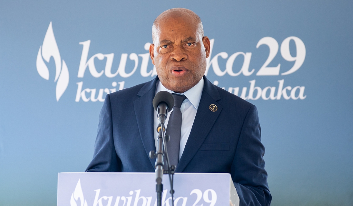 Senate President François-Xavier Kalinda delivers remarks at the closing of 29th commemoration week on Thursday, April 13. All photos by Olivier Mugwiza