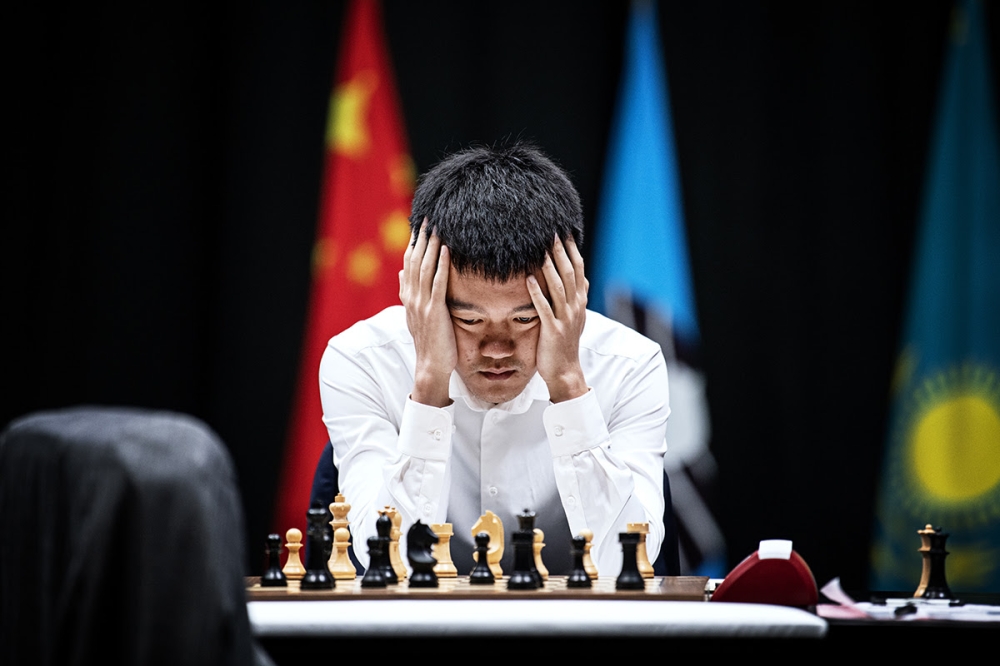 Ding Liren at the begining of game 6 on Sunday, April 16.