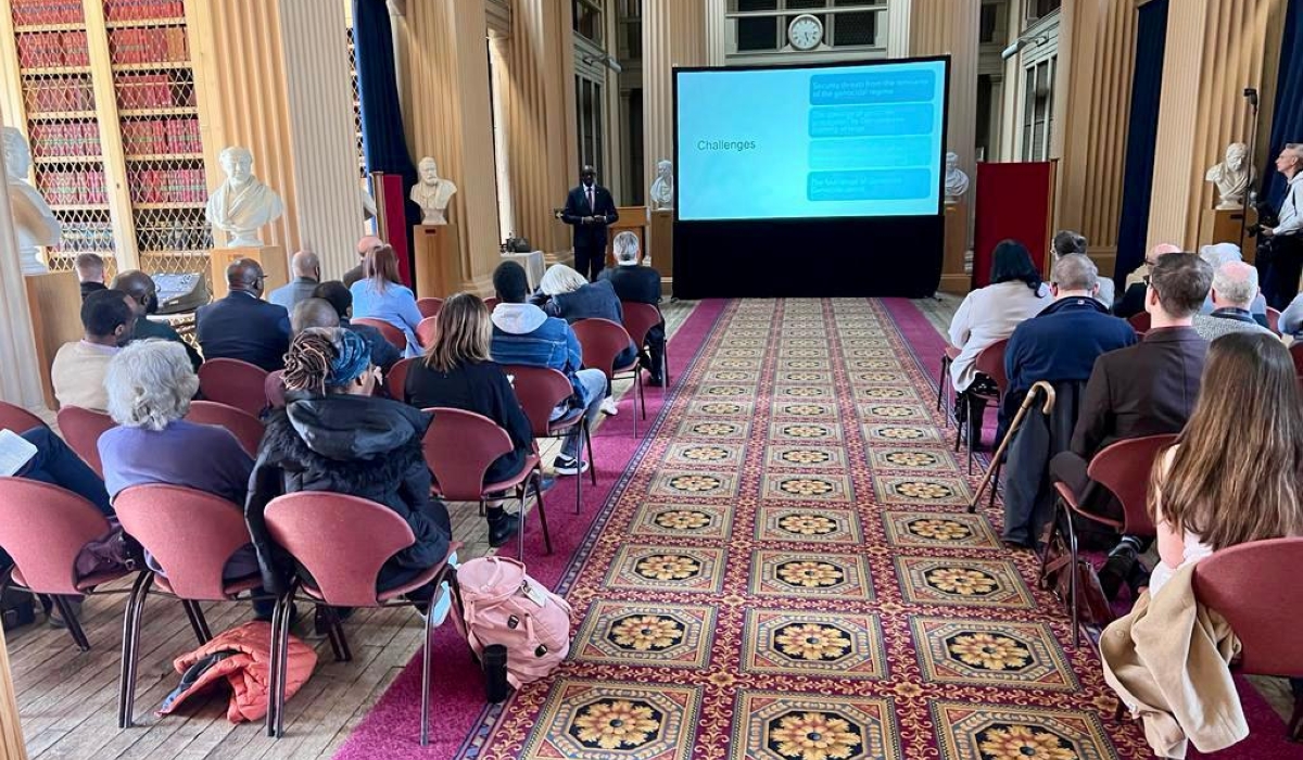 Busingye delivers the public lecture at University of Edinburgh in Scotland. Photo: Courtesy.