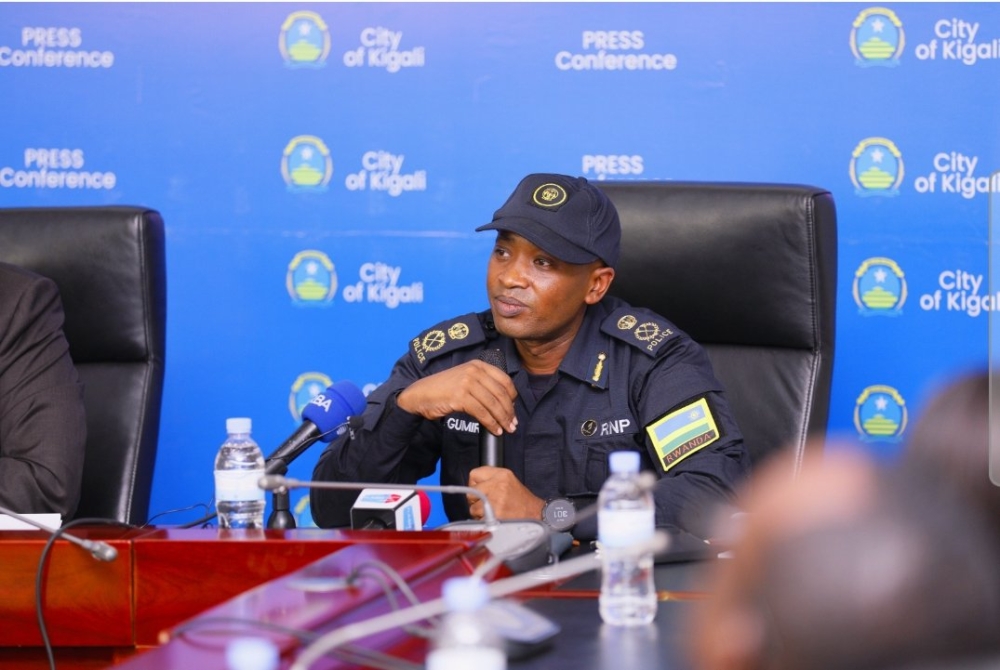 ACP Desire Gumira, the RPC central region addressing the Press conference in Kigali on 17 April 2023  
