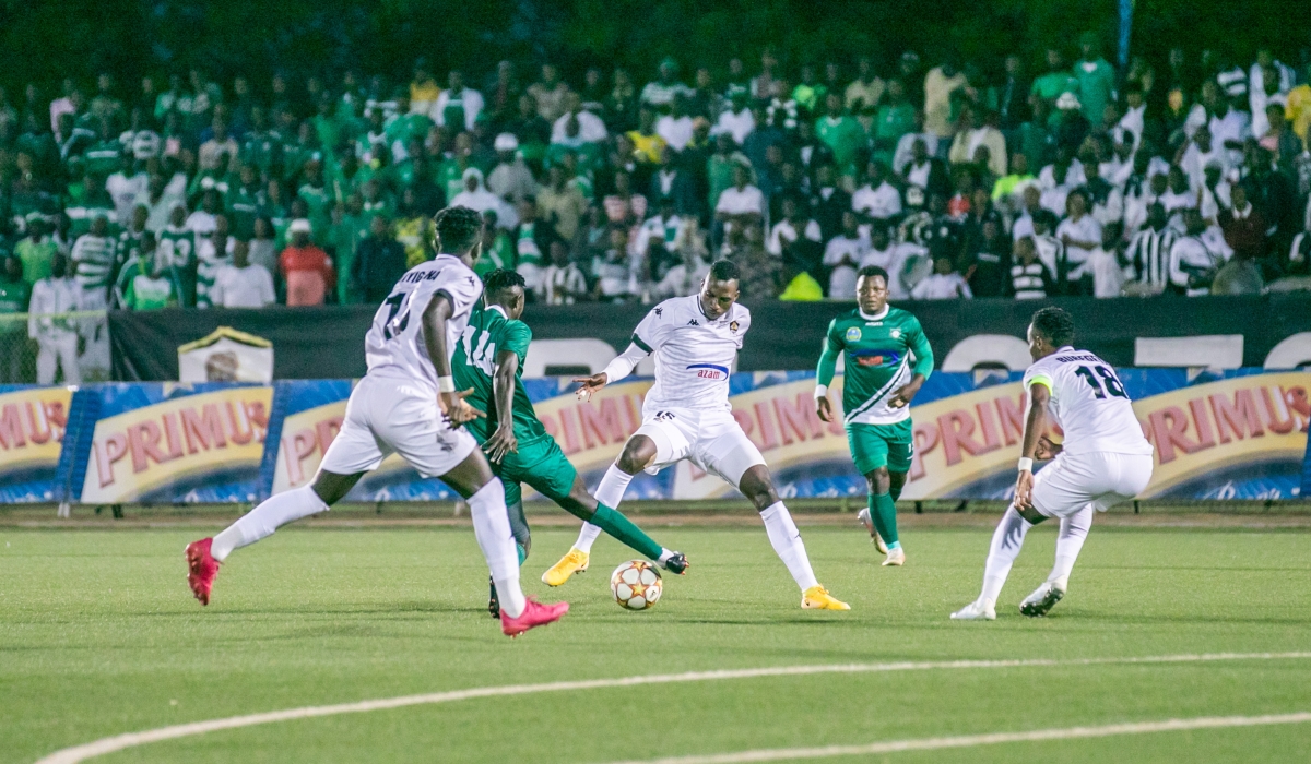APR and Kiyovu SC players in action during a past league game. Photo: File.