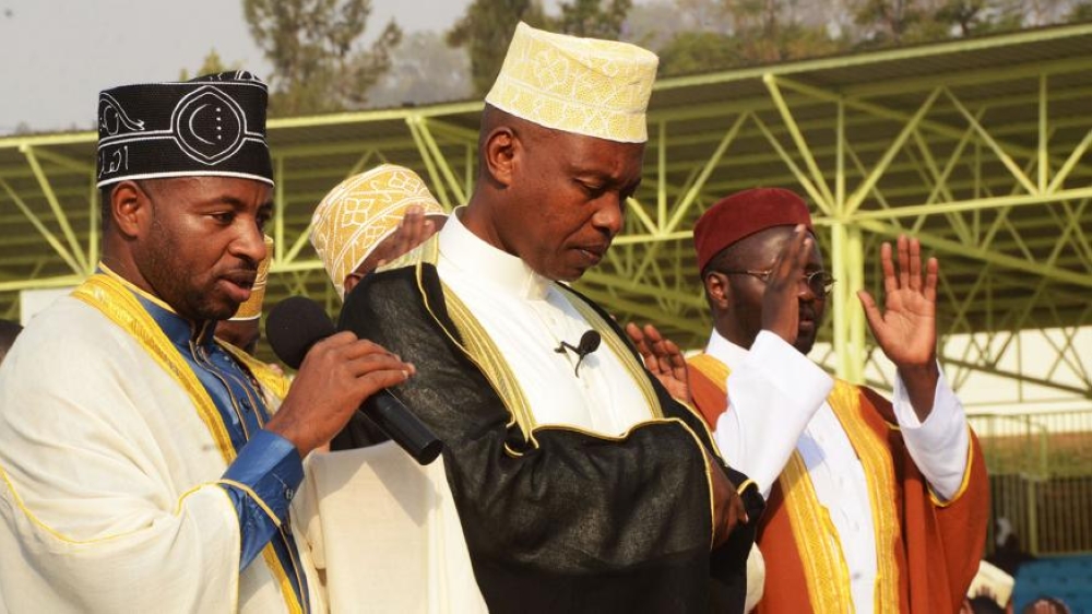 Mufti of Rwanda Sheikh Hitimana Saleh leads prayers in celebration of Eid