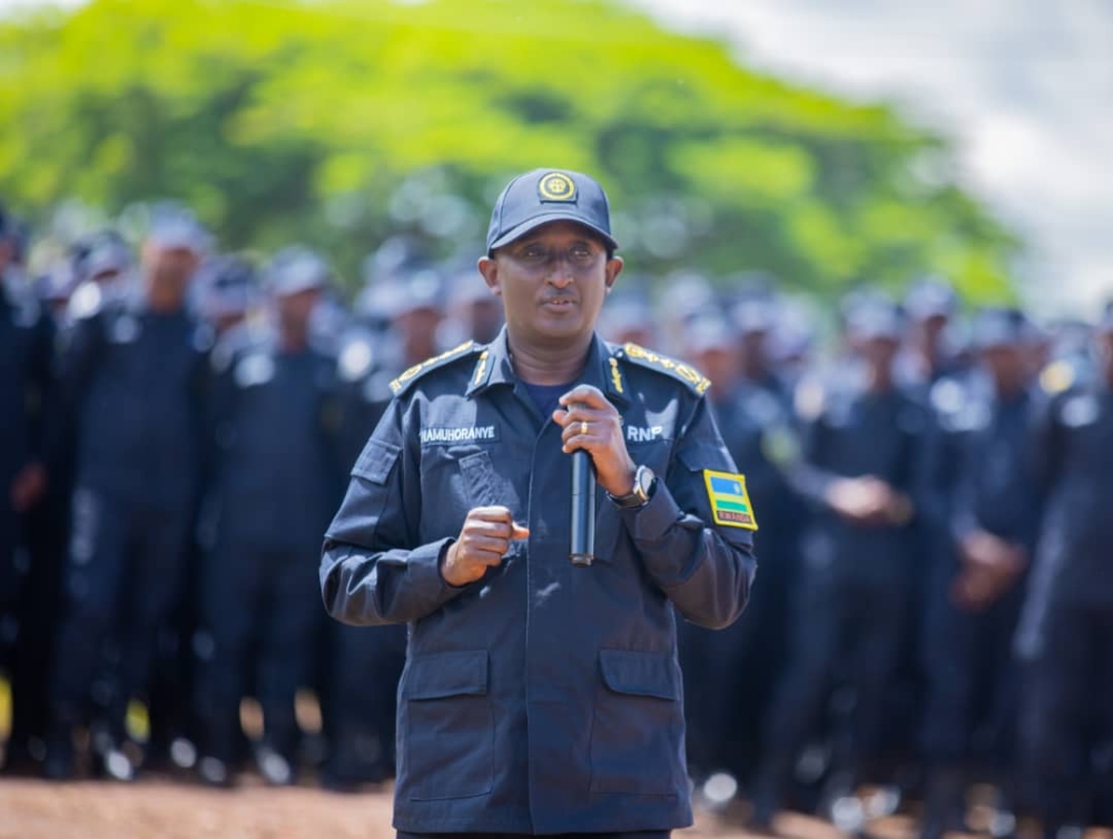 IGP Felix Namuhoranye speaking to police officers in Eastern Province on Wednesday, April 26, 2023.