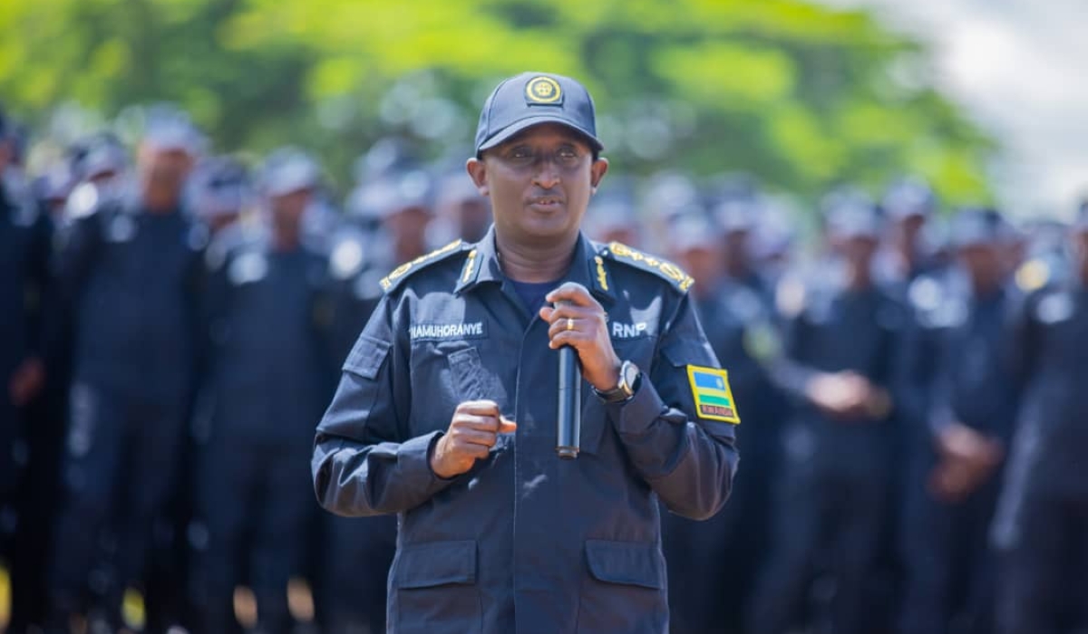 IGP Felix Namuhoranye speaking to police officers in Eastern Province on Wednesday, April 26, 2023.