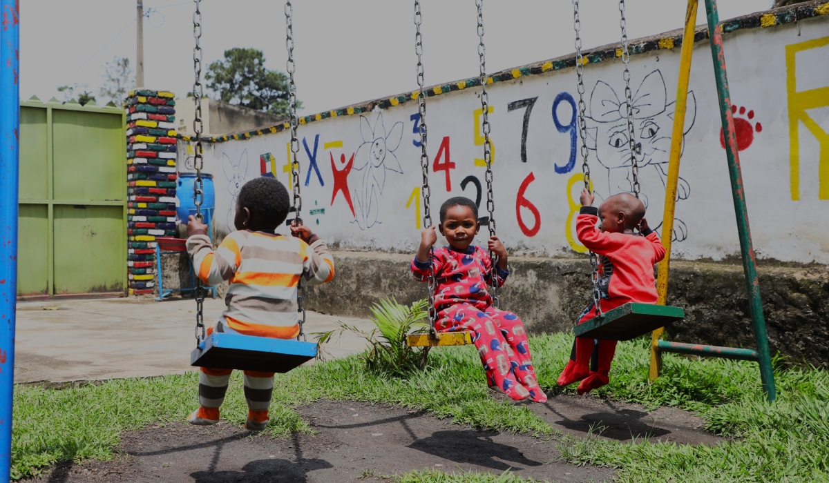 Children play on a swing set at the ECD centre in Rubavu District. All photos: Courtesy.