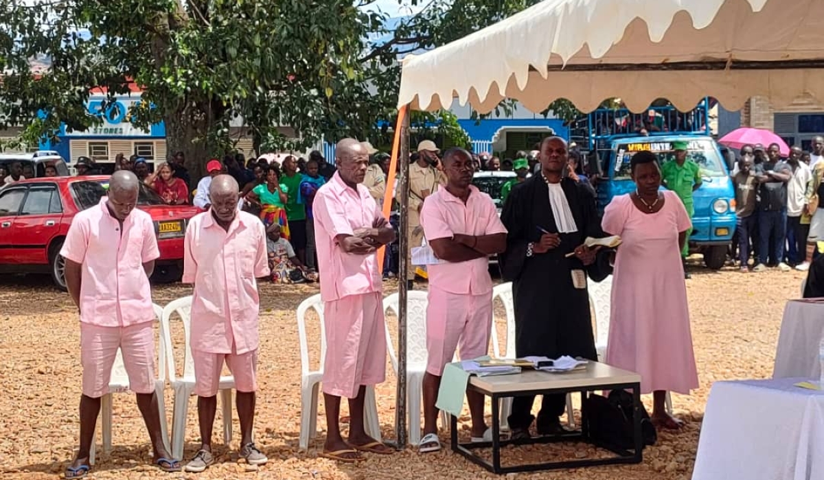 Assoumpta Mutatsineza and four co-accused during a court hearing on April 27, 2023 for the murder of Theogene Twagirayezu in November last year. 