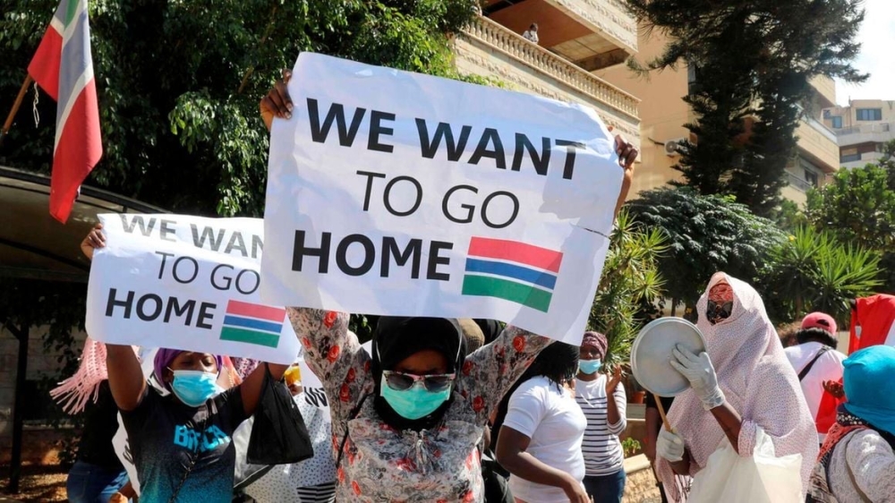 Gambian migrant workers protest in Beirut asking to be evacuated from Lebanon. The East African Community is pursuing the harmonisation of labour migration policies to curb exploitation and abuse of migrant workers. Photo_Anwar Amro