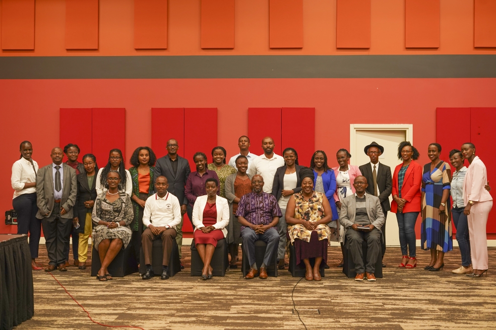 Officials and stakeholders pose for a group photo during the event held in Kigali on Friday, April 28. All photos by Emmanuel Dushimimana