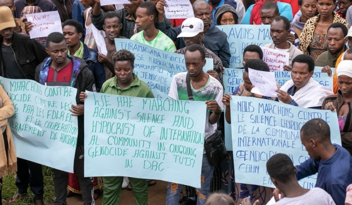 Thousands of Congolese refugees at Kigeme Refugee Camp in Nyamagabe district protested against the genocidal violence committed against Congolese Tutsi in eastern DR Congo. The protest took place on Monday, December 12, 2022. Photos by Willy Mucyo