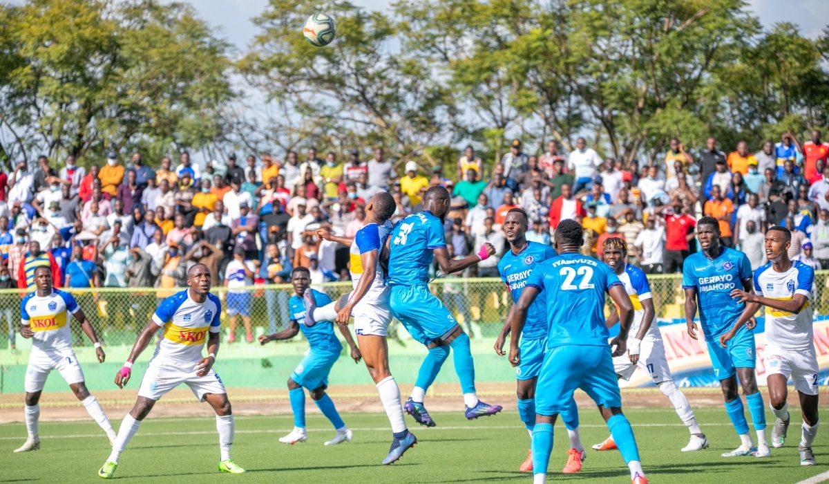 Rayon Sports and Police FC players during the game at Kigali stadium. The pair face off in Wednesday&#039;s Peace Cup quarter final second leg clash at Kigali Pele Stadium-file