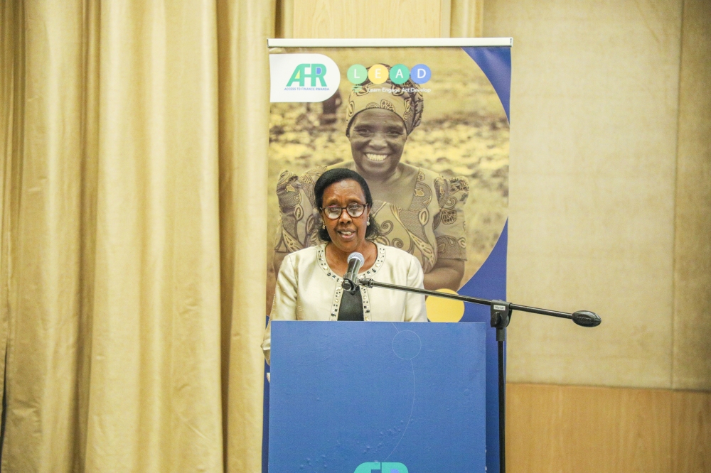 The Chief Gender Monitor, Rose Rwabuhihi, speaks at the launch of the ‘Gendered Social Norms Diagnostic and Their Impact on Women’s Financial Inclusion’ report. 