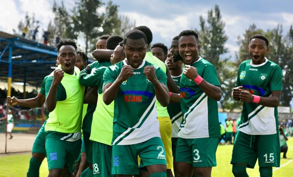 SC Kiyovu players celebrate a crucial win as  Kiyovu Sports beat Musanze FC 1-0 at Ubworoherane Stadium on Sunday, May 7. Photos by Olivier Mugwiza