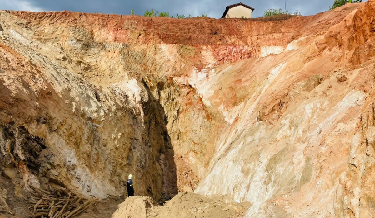 A view of a collapsed mining site that  killed six people, including three students  in Kinazi sector in Huye District on April 19. According to Alain Mukuralinda, the deputy spokesperson of  the government a 16-day rescue attempt failed to find any survivors. Courtesy