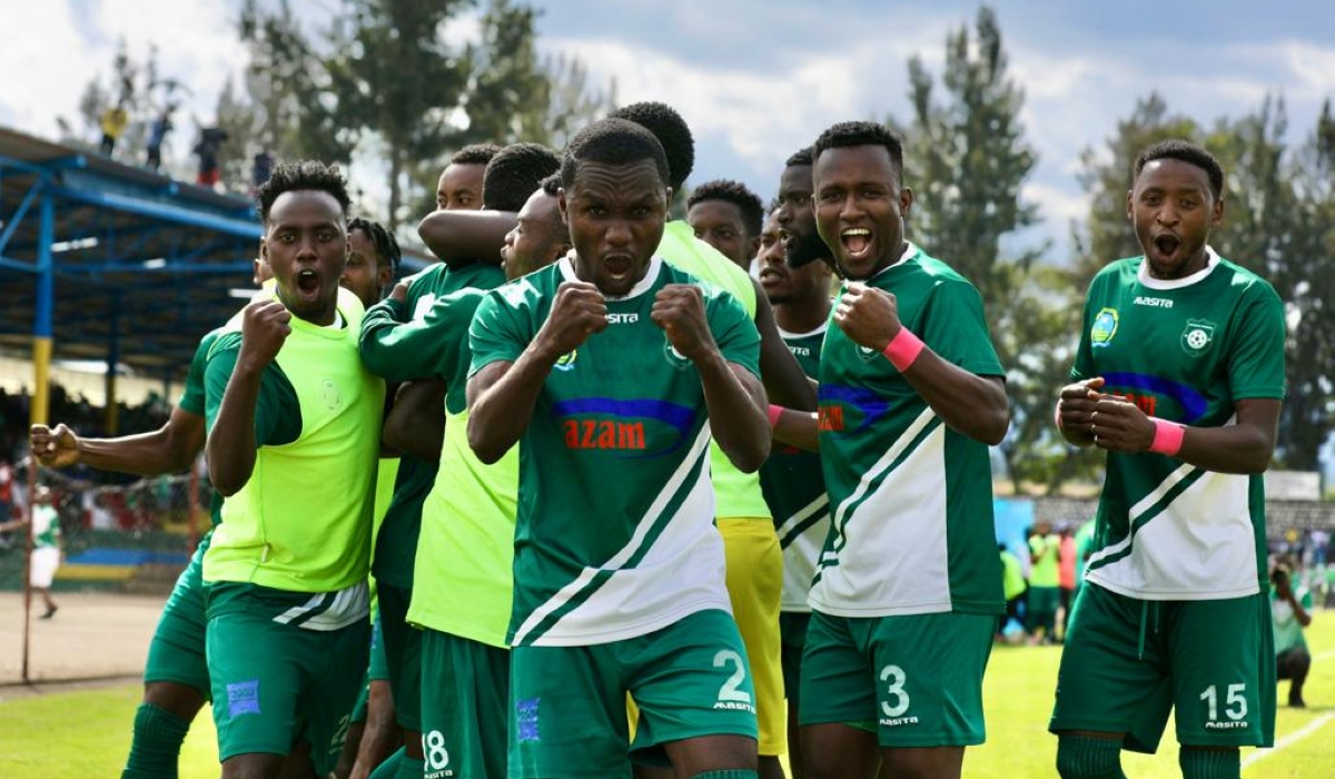 SC Kiyovu players celebrate a crucial win as  Kiyovu Sports beat Musanze FC 1-0 at Ubworoherane Stadium on Sunday, May 7. Photos by Olivier Mugwiza
