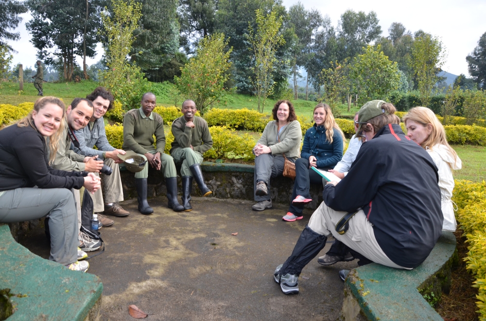Tourists are breifed before visiting Rwanda mountain gorillas in Volcanoes National Park. Sam Ngendahimana