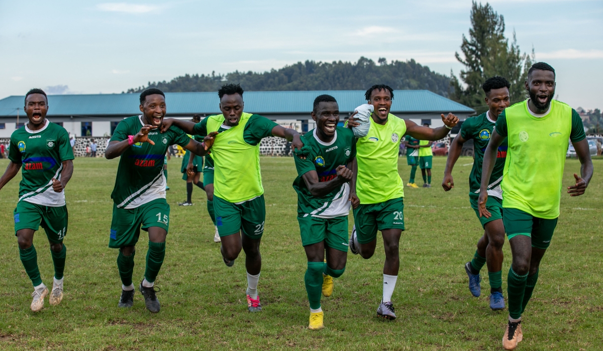 SC Kiyovu players celebrate the 1-0 victory over  Musanze FC at Ubworoherane Stadium on Sunday, May 7. Photo by Olivier Mugwiza