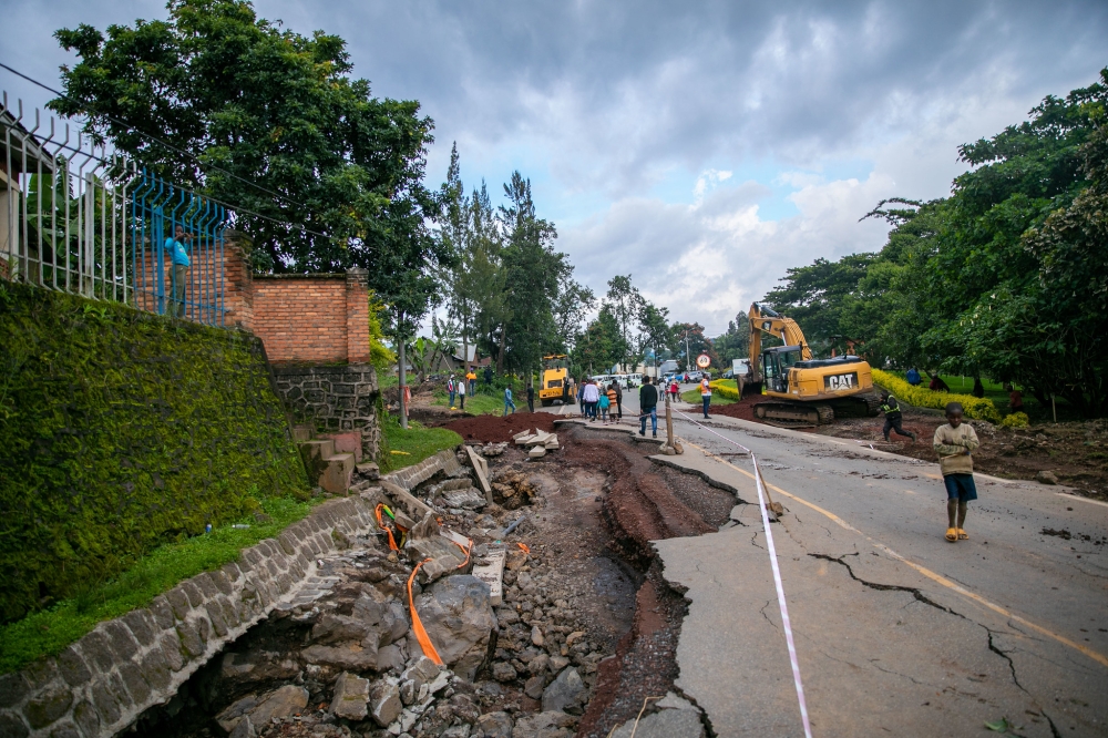 A segment of Musanze-Rubavu road that was damaged by floods on May 3. The government will spend Rwf41 billion on rebuilding national roads, Rwf38 billion on bridges, and Rwf25 billion on inter-district roads that were affected. Photo: Courtesy.
