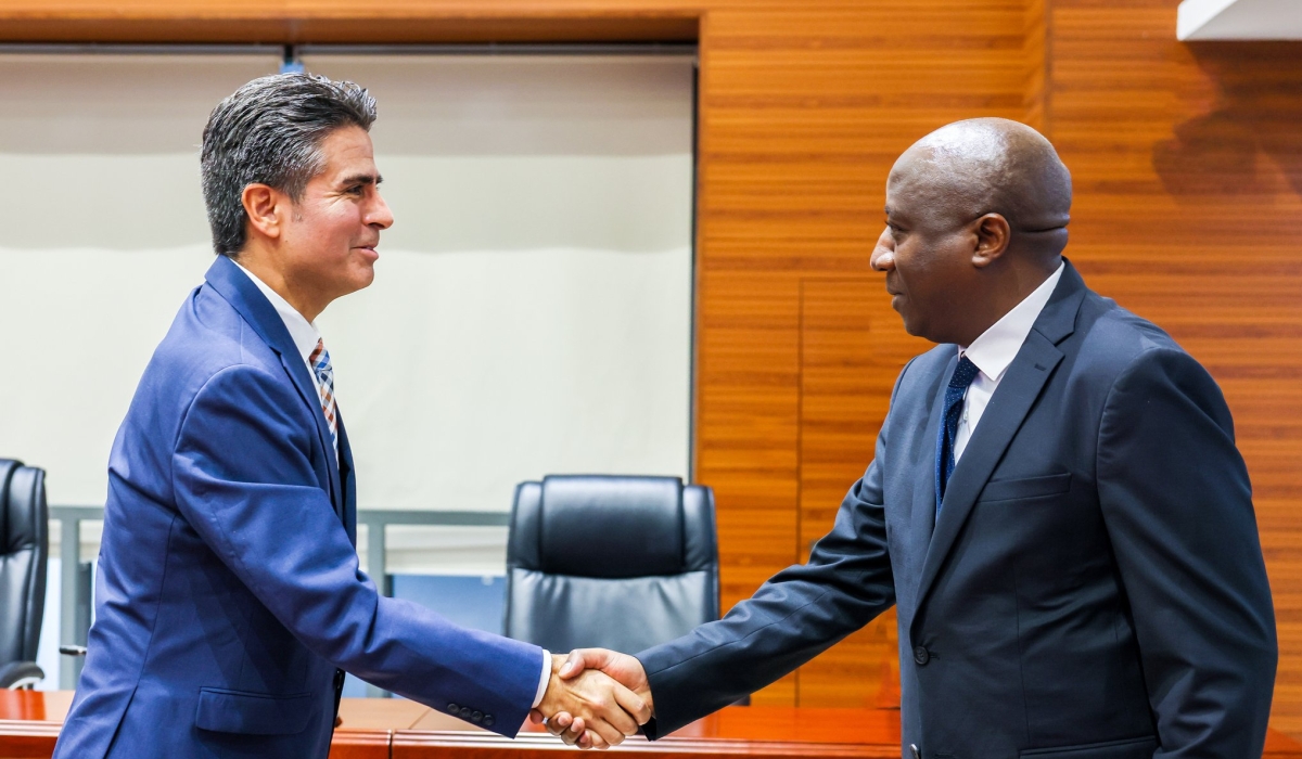Prime Minister Edouard Ngirente  meets with Edgar Sandoval, the President and CEO of World Vision USA in Kigali on May 10. Courtesy