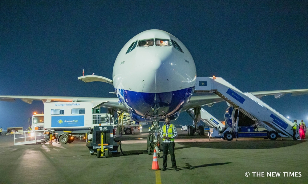 A RwandAir cargo plane during loading at Kigali International Airport earlier this year.