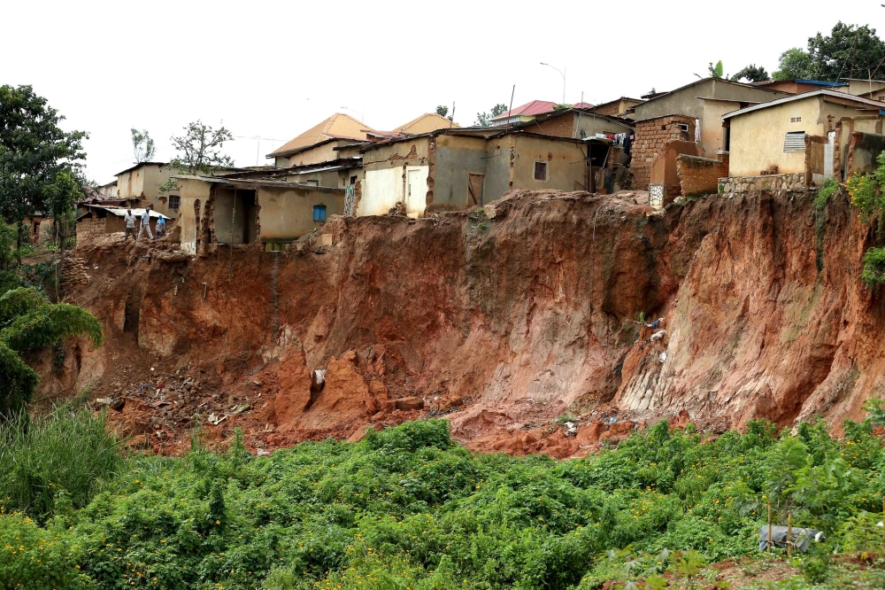 A segment of a place that was damaged by landslides at Myembe, in Kimihurura Sector, Gasabo District in Kigali City. The City of Kigali’s recent assessment found 24,404 plots with about 27,000 houses in high-risk zones despite living in residential areas in 35 sectors of the capital. Photo by Sam Ngendahimana