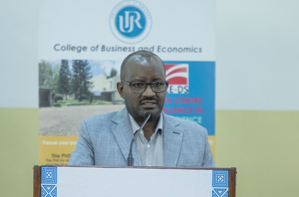 The Acting Principal of the University of Rwanda, College of Business and Economics, Joseph Nkurunziza delivers remarks during the conference in Kigali on May 11. Photos: Emmanuel Dushimimana.
