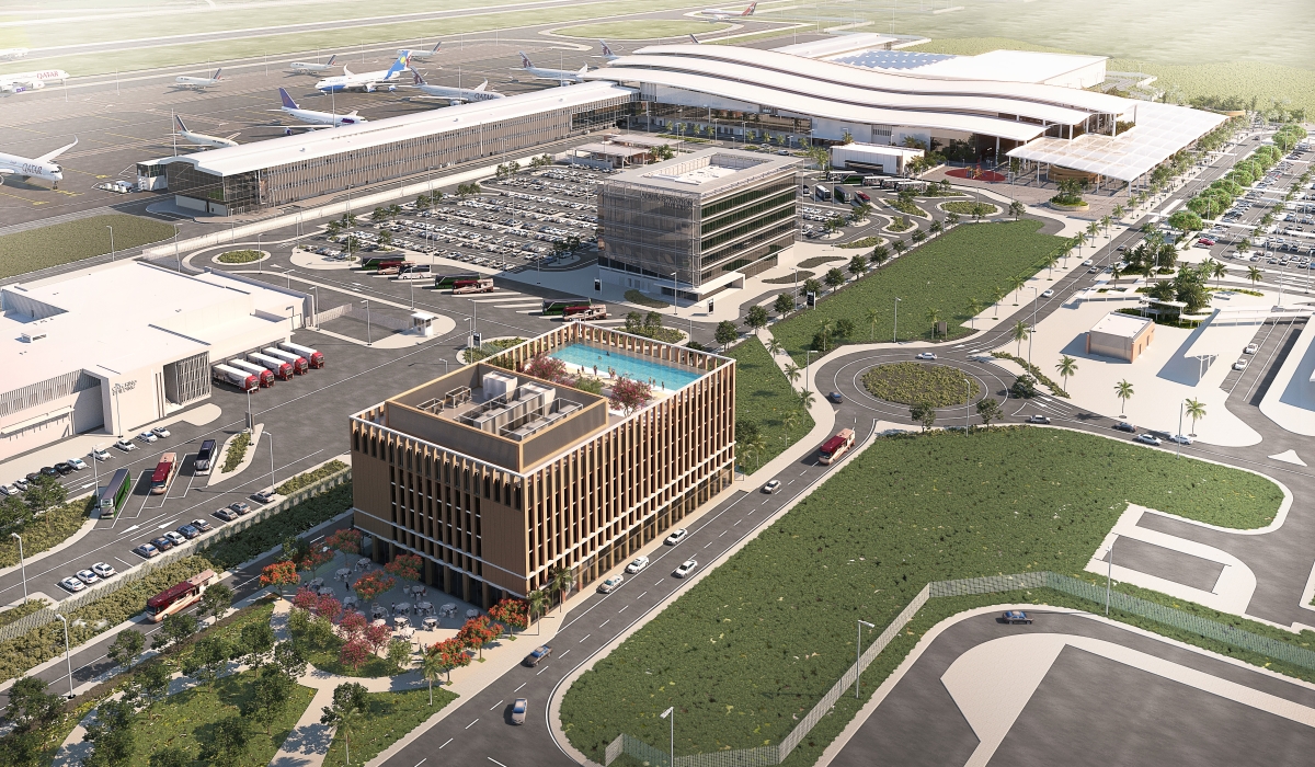 The terminal, administration building, cargo, and car parking areas of the new airport once it is complete. Aviation Travel and Logistics (ATL).