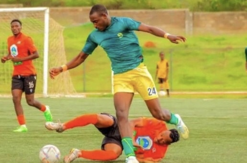 Marine FC striker Arthur Gitego wins the ball against Gasogi United defender during the game. Gitego who got an injury will be ruled out for the rest of season