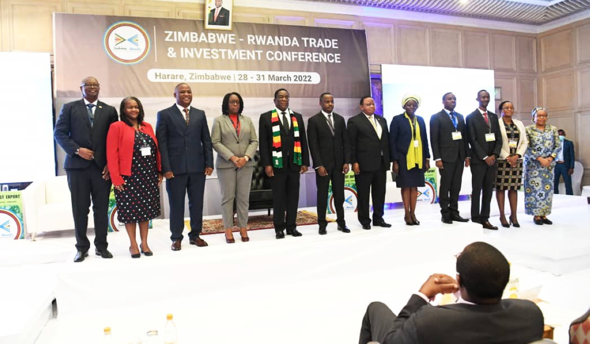 Zimbabwe President Emmerson Dambudzo Mnangagwa and other officials  during the opening of Rwanda-Zimbabwe Trade and Investiment conference in Harare on March 23.2022 Courtesy