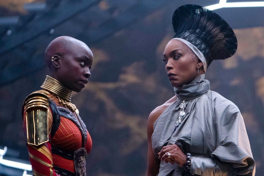 (L-R): Danai Gurira as Okoye and Angela Bassett as Ramonda in Marvel Studios' BLACK PANTHER: WAKANDA FOREVER. Photo by Eli Adé. © 2022 MARVEL.