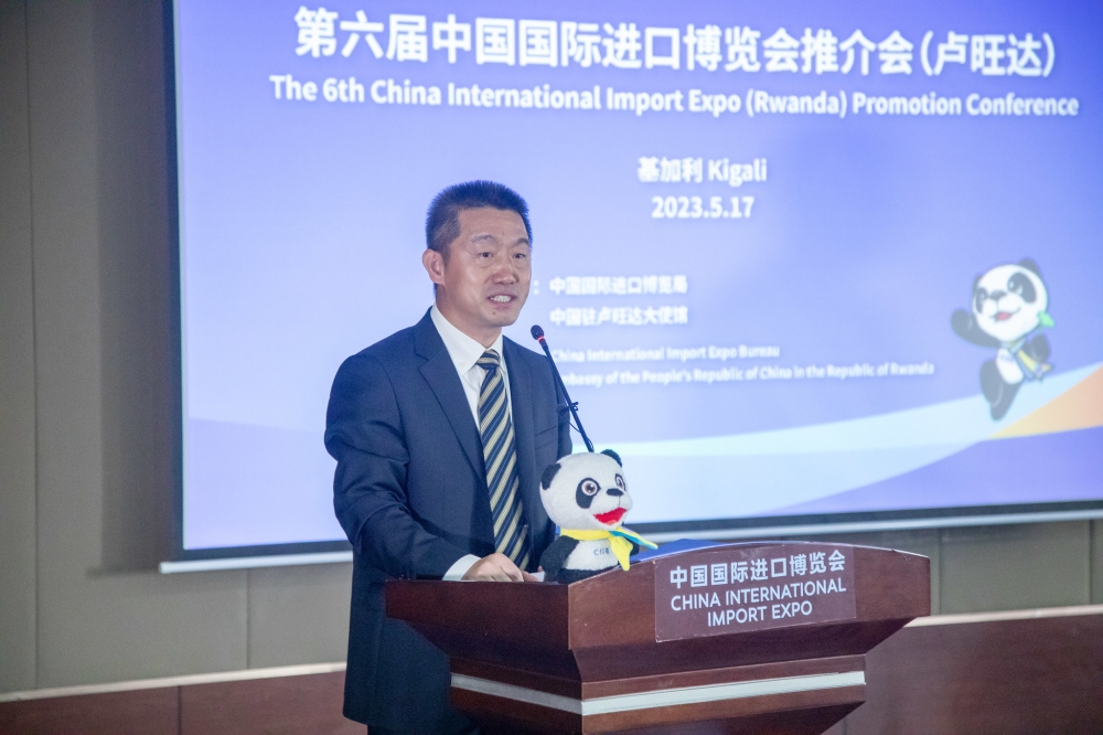 Wang Xuekun, Ambassador of China to Rwanda delivers remarks during the China International Import Expo (CIIE) Promotion Conference held in Kigali  on Wednesday, May 17. Photos by Dan Gatsinzi