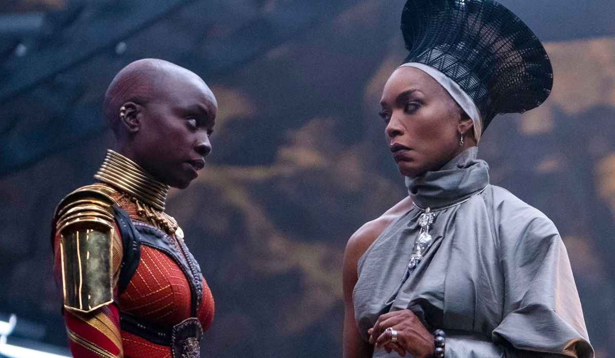(L-R): Danai Gurira as Okoye and Angela Bassett as Ramonda in Marvel Studios' BLACK PANTHER: WAKANDA FOREVER. Photo by Eli Adé. © 2022 MARVEL.
