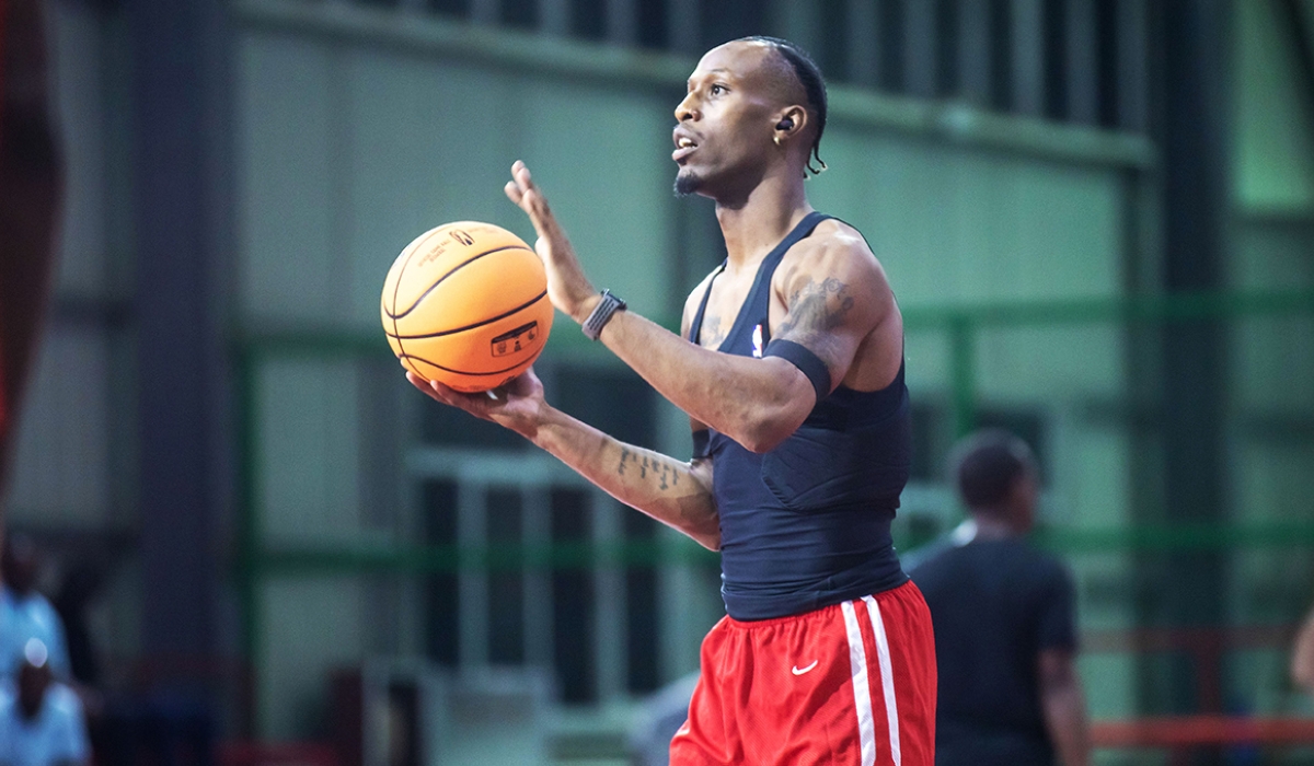 REG Basketball Club star point guard Adonis Filer during a warm-up in a friendly match against APR BBC on Monday, May 15. Dan Gatsinzi