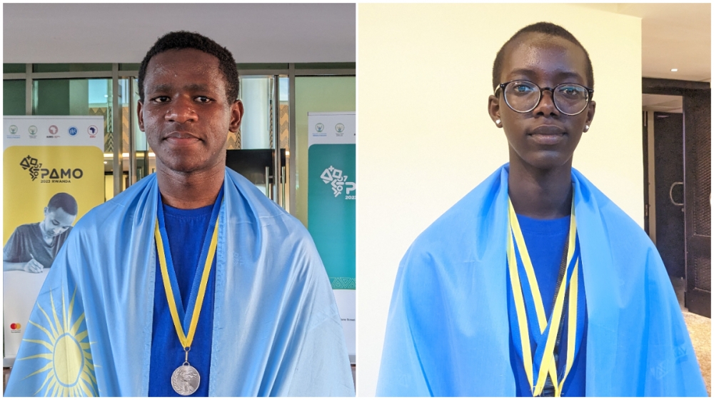 Desire Joseph Abayo (L), one of the Rwandan silver medal winners; and Ornella Nina Umukundwa, one of the Rwandans who won bronze medals.