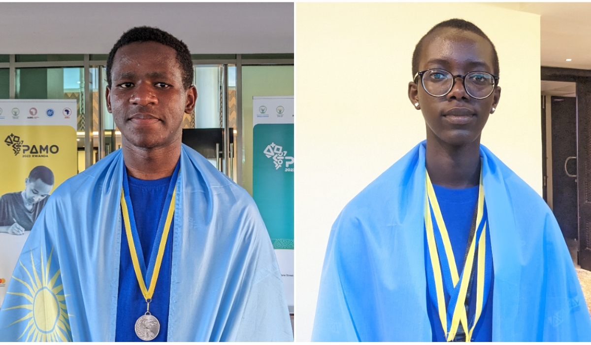 Desire Joseph Abayo (L), one of the Rwandan silver medal winners; and Ornella Nina Umukundwa, one of the Rwandans who won bronze medals.