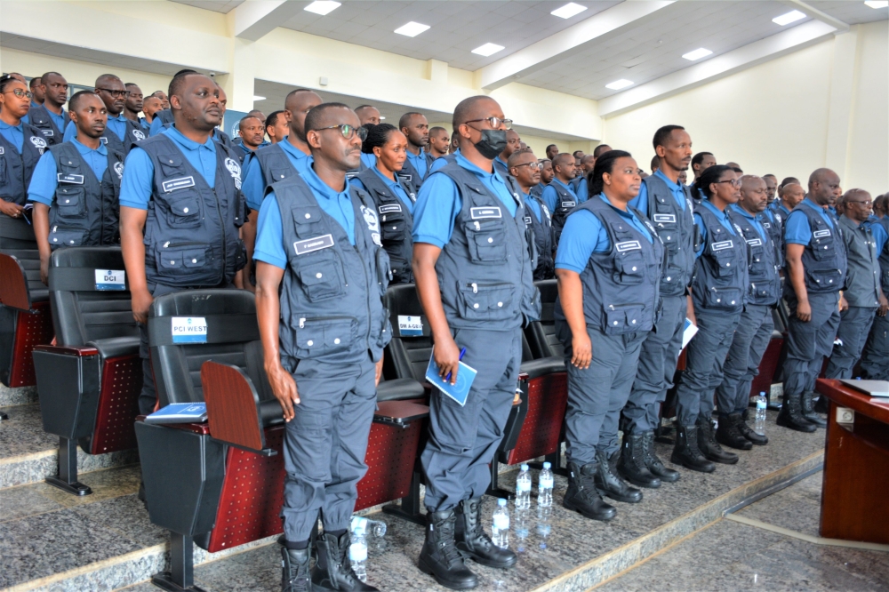 Rwanda Investigation Bureau&#039;s officers during a general assembly. File