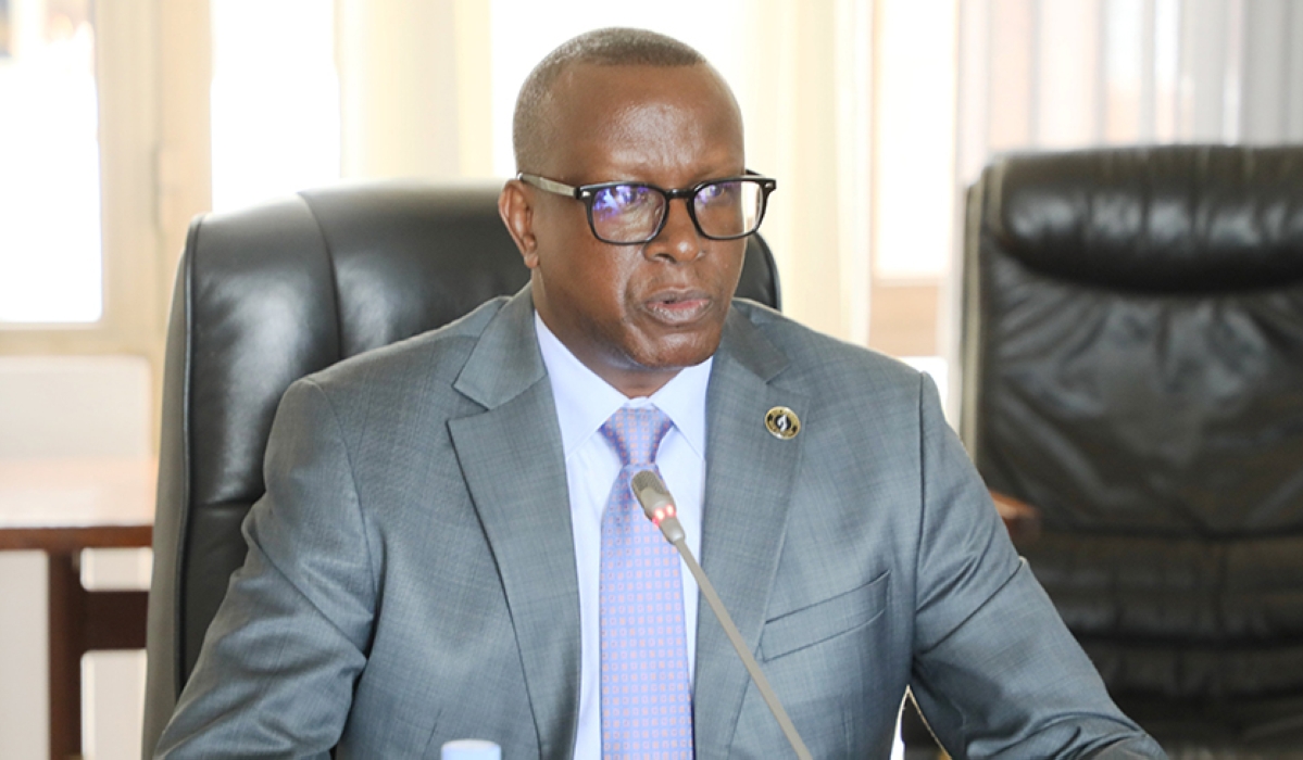 Minister of National Unity and Civic Engagement, Jean Damascene Bizimana addressing the Parliamentary Standing Committee on Unity, Human Rights, and Fight against Genocide on May 23. Courtesy